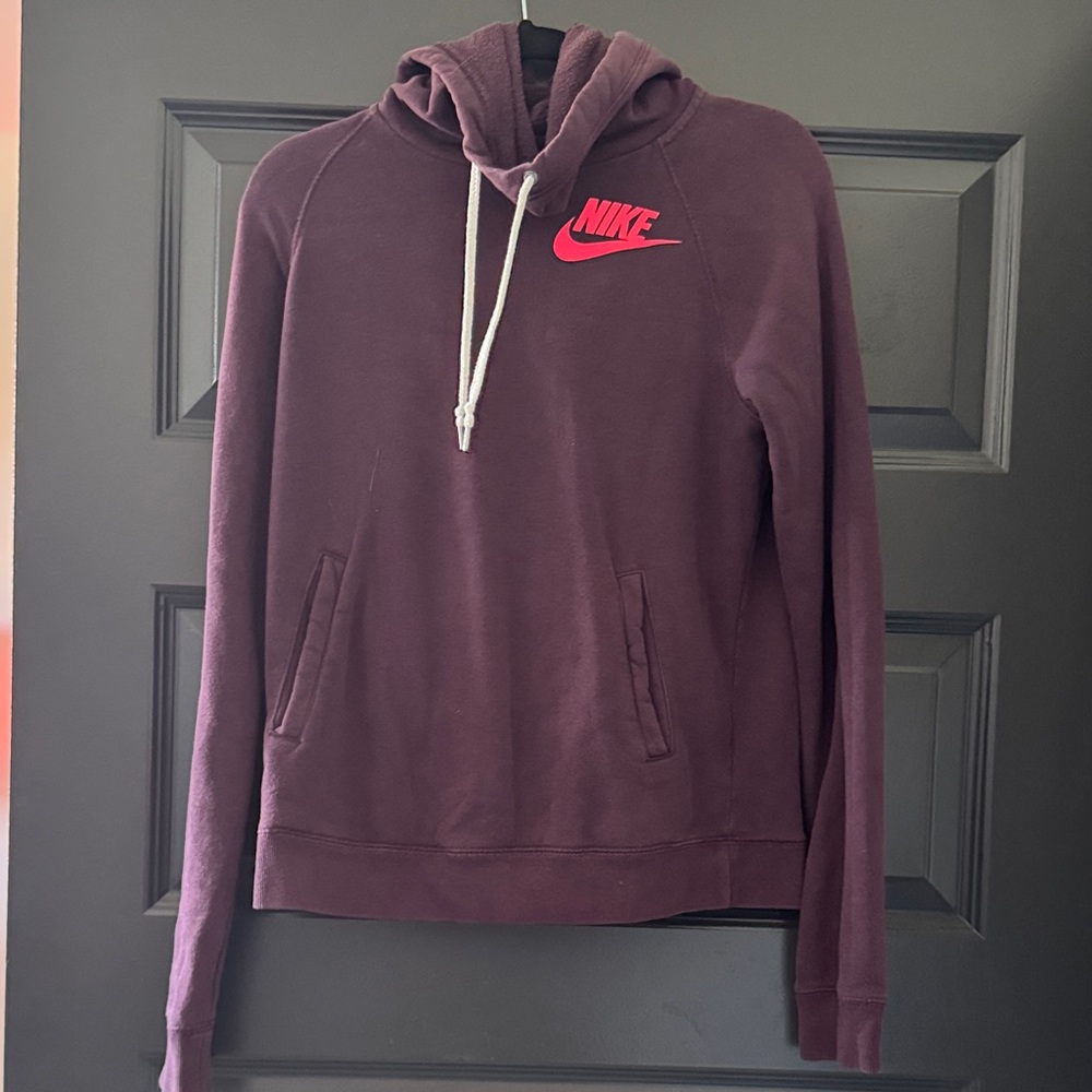 Nike Maroon turtle neck Hoodie with Bright Pink Logo